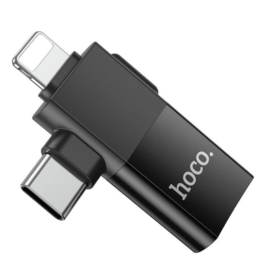 OTG-sovitin USB-C / Lightning - USB-A HOCO UA17, Musta