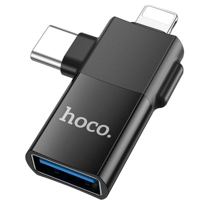 OTG-sovitin USB-C / Lightning - USB-A HOCO UA17, Musta