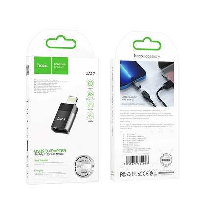 Tieto- ja lataussovitin USB-C - Lightning HOCO UA17, musta 