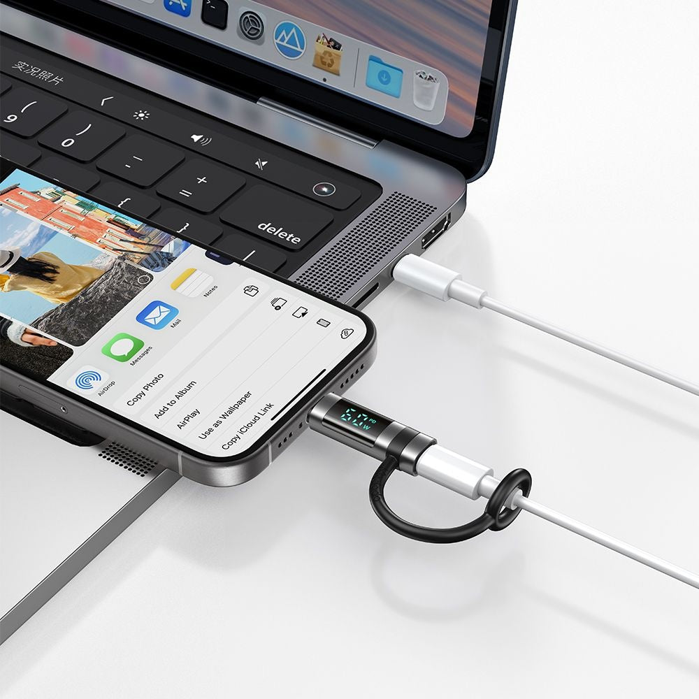 Lightning - USB-C McDodo OT-0180 Pigeon Display -data- ja latausadapteri, Musta