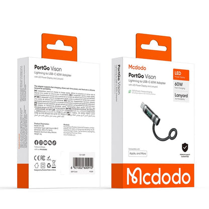 Lightning - USB-C McDodo OT-0180 Pigeon Display -data- ja latausadapteri, Musta