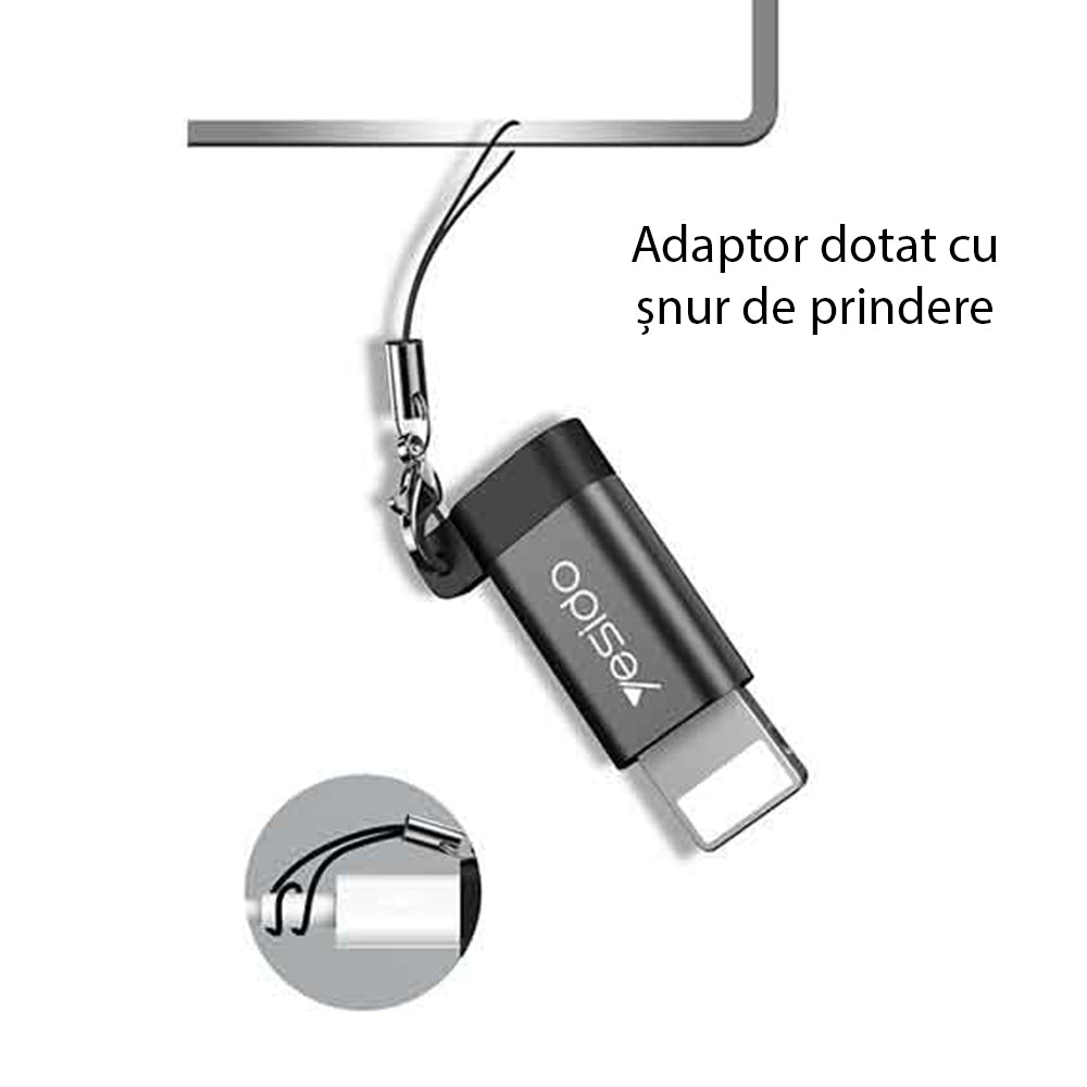 MicroUSB - Lightning Yesido GS05 -datasiirtolaite ja laturi, Musta