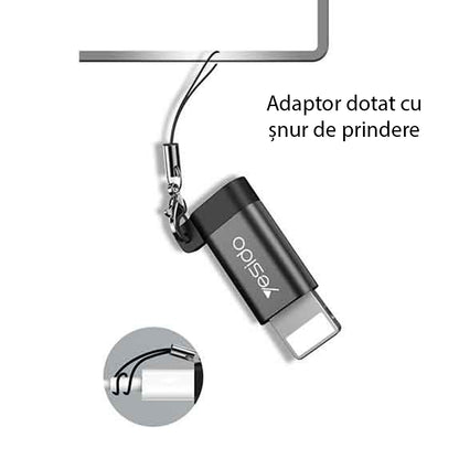 MicroUSB - Lightning Yesido GS05 -datasiirtolaite ja laturi, Musta