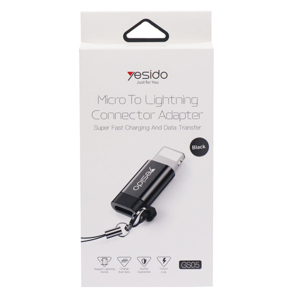 MicroUSB - Lightning Yesido GS05 -datasiirtolaite ja laturi, Musta