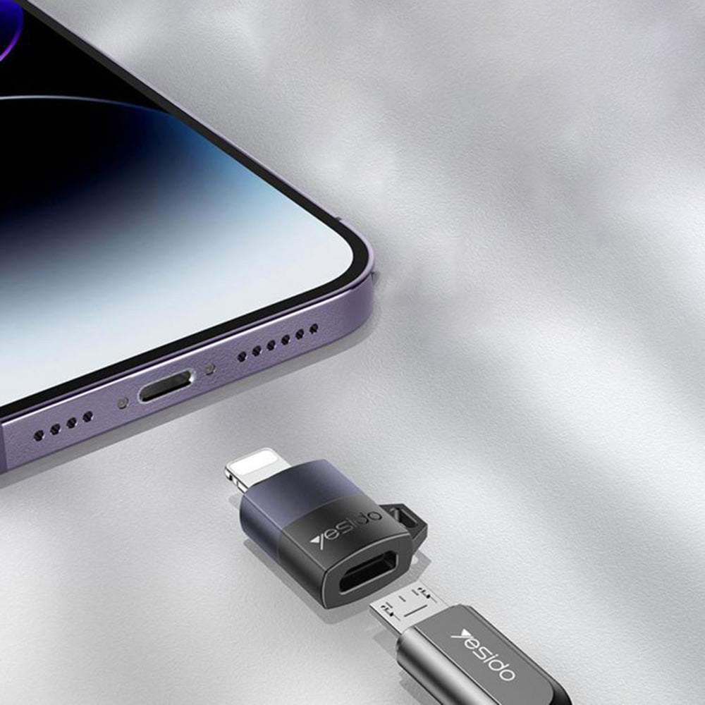 MicroUSB - Lightning Yesido GS30 -sovitin, harmaa