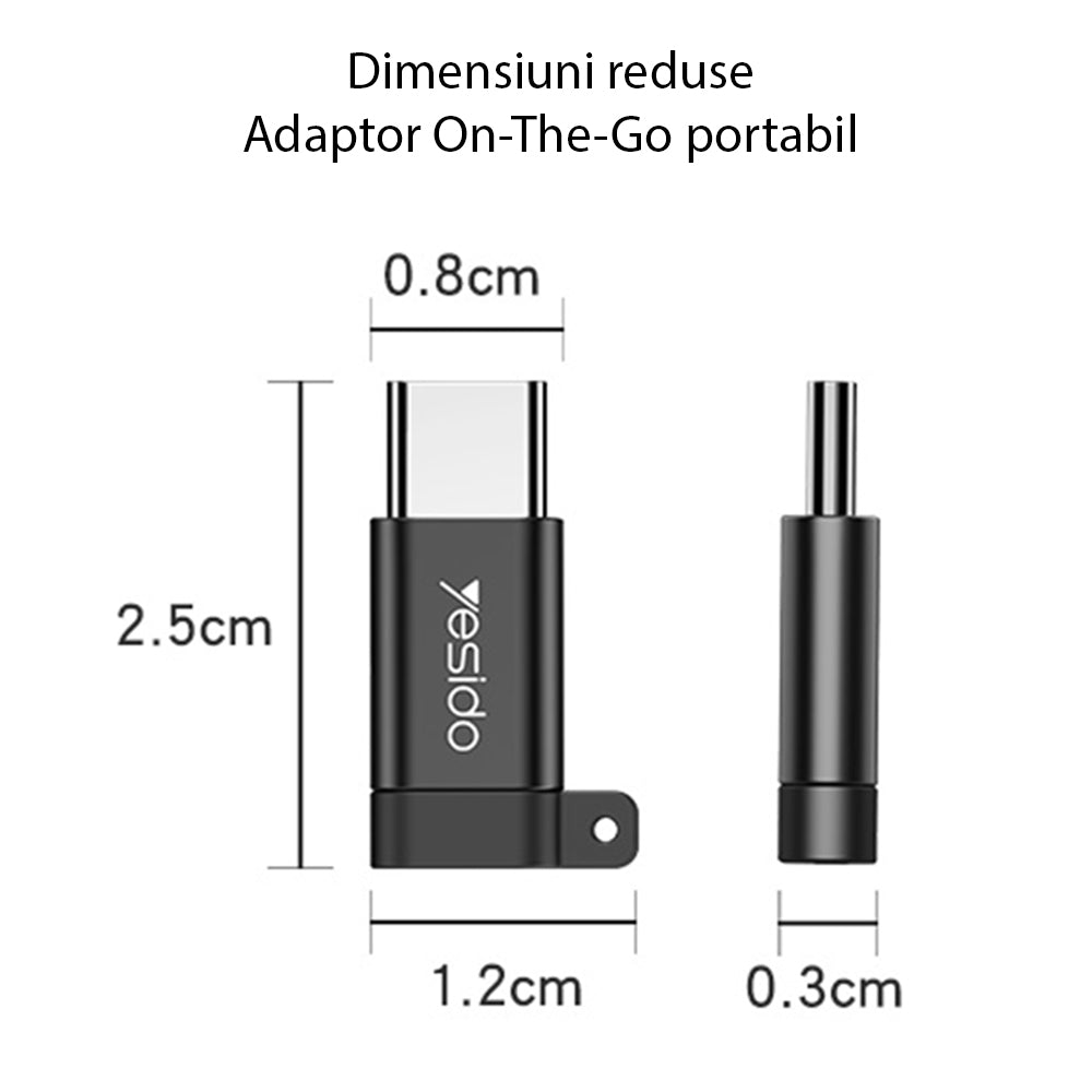 MicroUSB - USB-C -datasiirtolaite ja laturi Yesido GS04, Musta