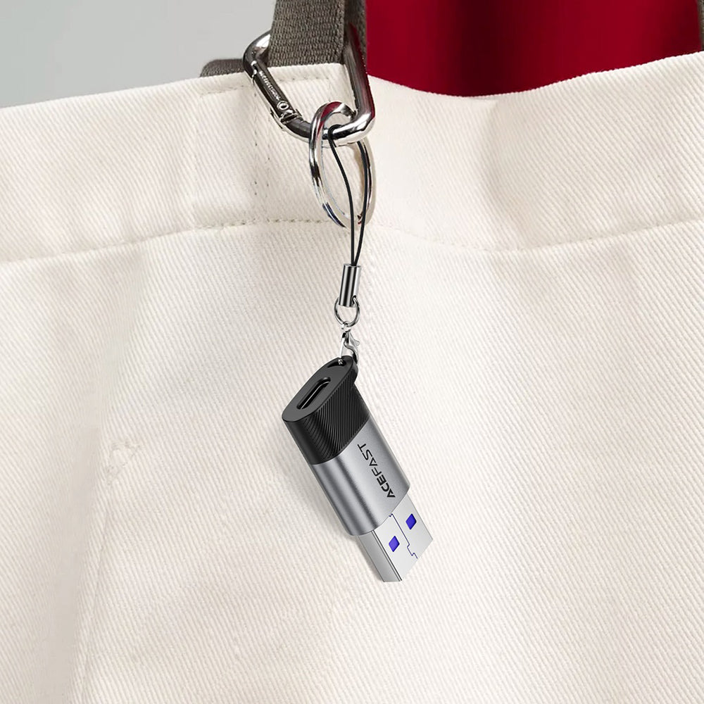 USB-C - USB-A Acefast J8 -tiedonsiirto- ja latausadapteri, Harmaa