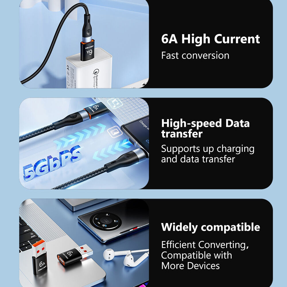 USB-C - USB-A -tiedonsiirto- ja latausadapteri Techsuit A5 HyperPort, Musta Oranssi