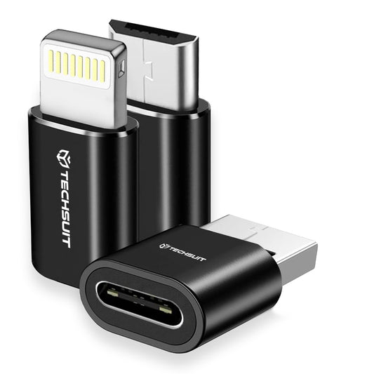 USB-C - Lightning / microUSB / USB-A Techsuit A19 TriFlashX 3in1 -adapteri, musta