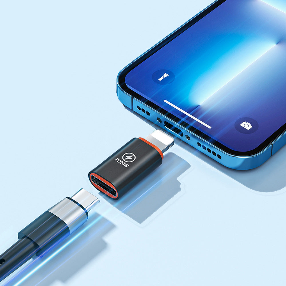 USB-C - Lightning Techsuit A3 HyperPort -tiedonsiirto- ja latausadapteri, Musta Oranssi