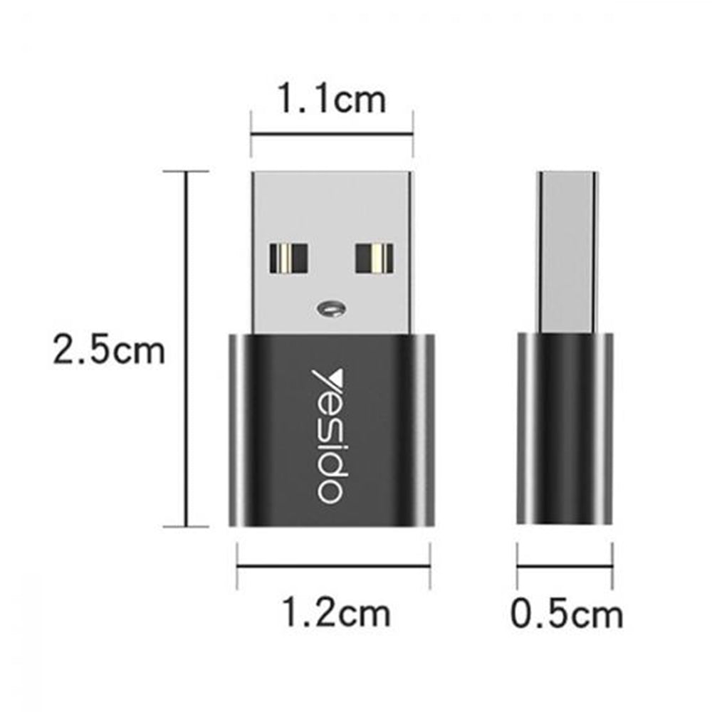 USB-C - USB-A Yesido GS09 -datan ja latauksen sovitin, Musta