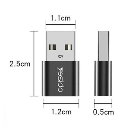 USB-C - USB-A Yesido GS09 -datan ja latauksen sovitin, Musta