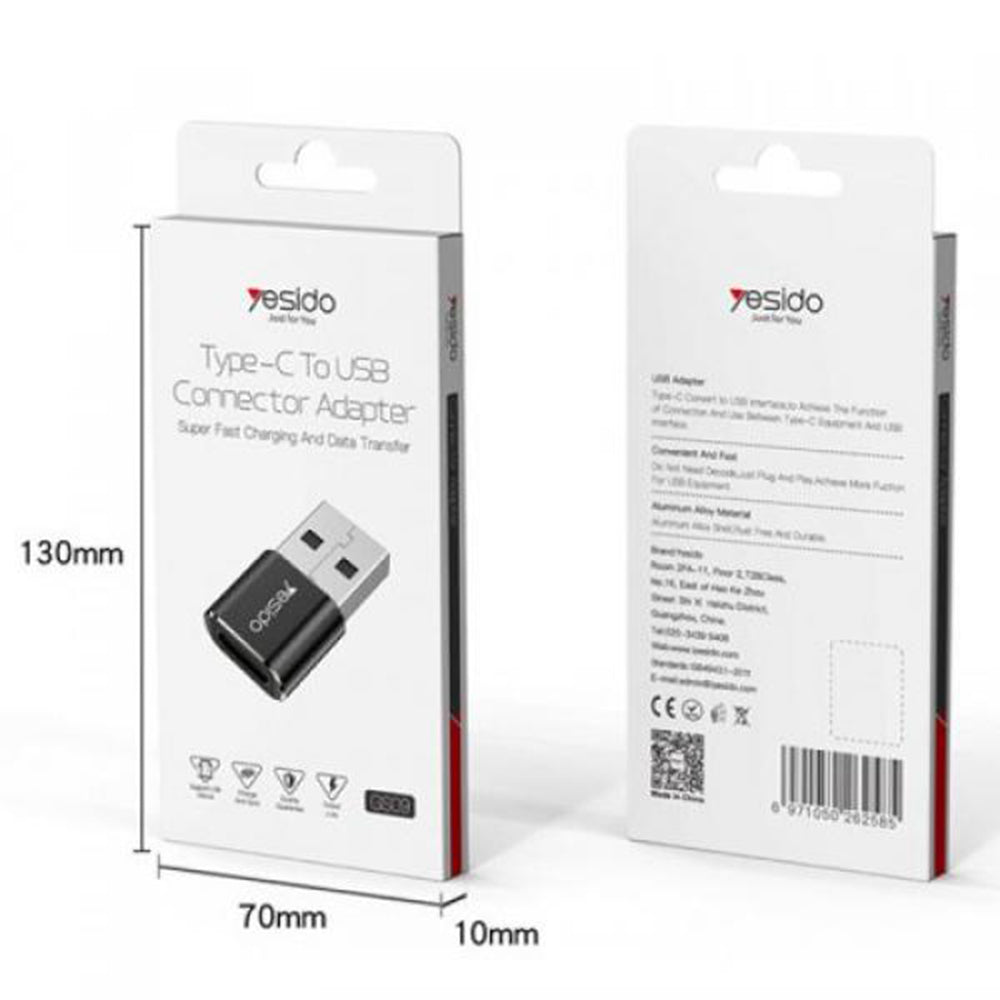 USB-C - USB-A Yesido GS09 -datan ja latauksen sovitin, Musta