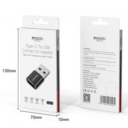 USB-C - USB-A Yesido GS09 -datan ja latauksen sovitin, Musta