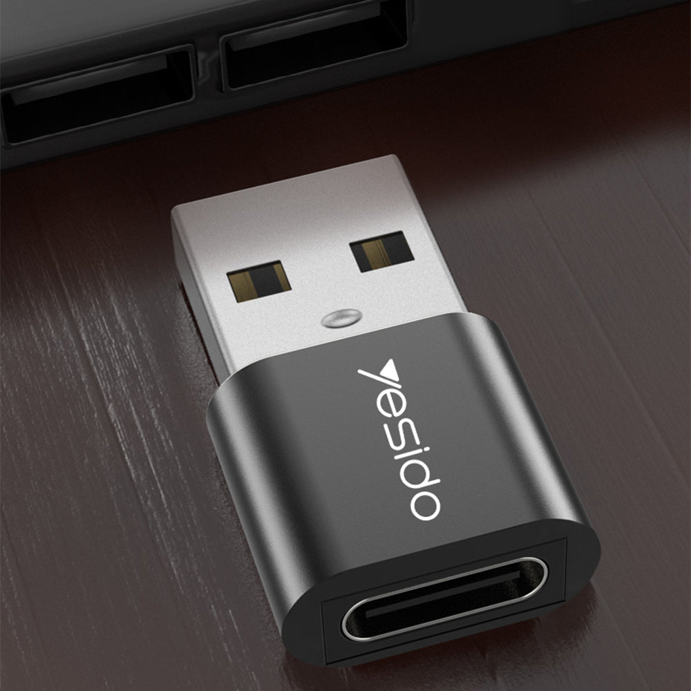 USB-C - USB-A Yesido GS09 -datan ja latauksen sovitin, Musta