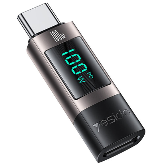 USB-C - USB-C Yesido GS24 Display -tiedonsiirto- ja latausadapteri, Harmaa