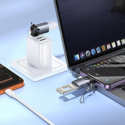 OTG-sovitin Lightning / USB-C - USB-A HOCO UA46D, Harmaa