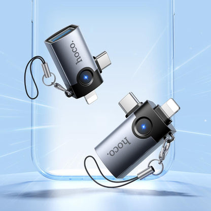 OTG-sovitin Lightning / USB-C - USB-A HOCO UA46D, Harmaa