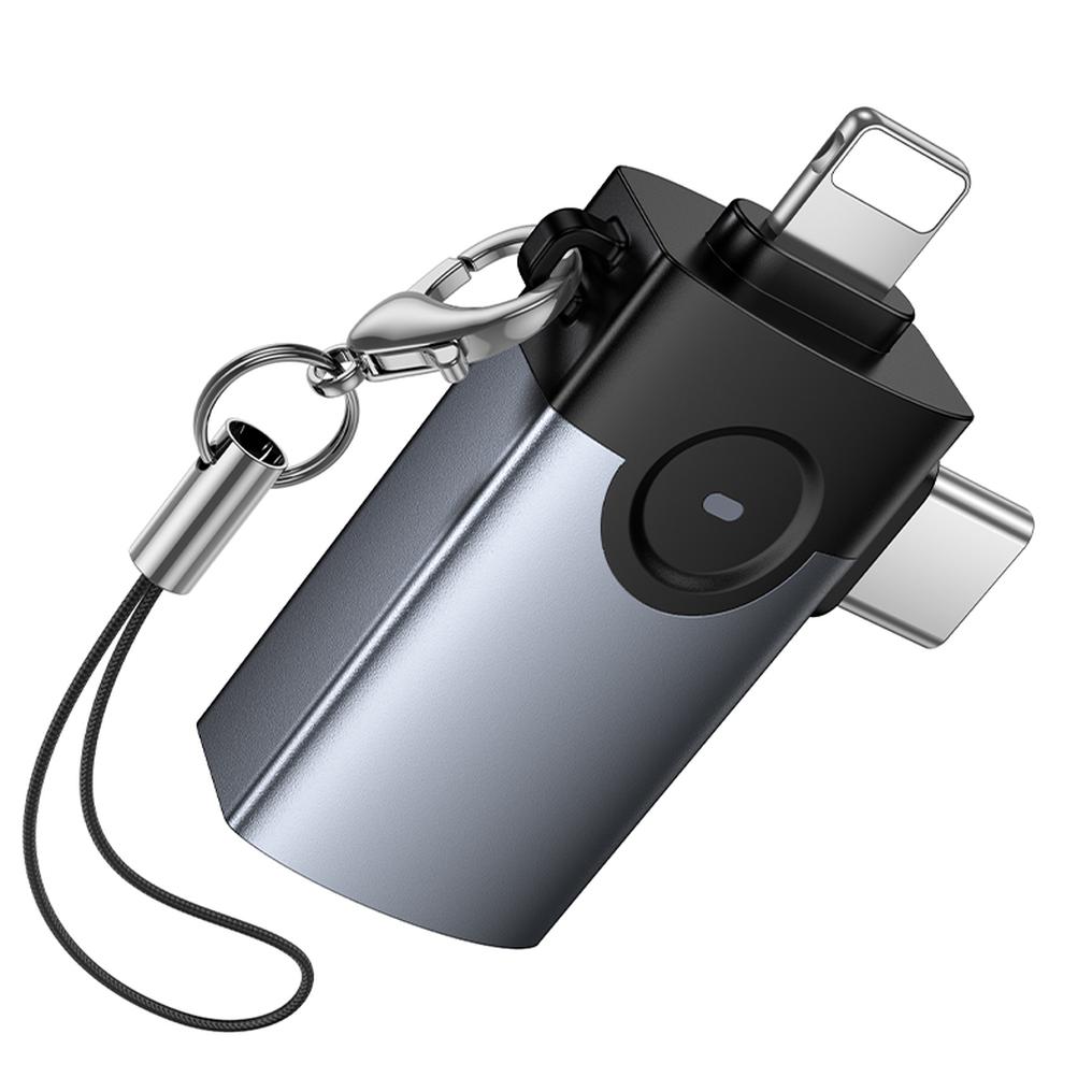 OTG-sovitin Lightning / USB-C - USB-A HOCO UA46D, Harmaa