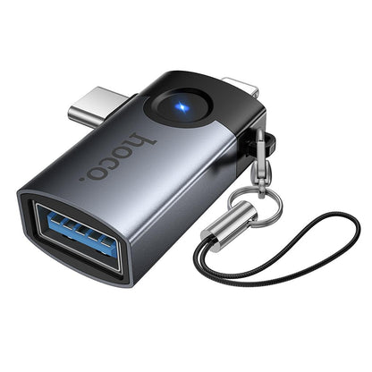 OTG-sovitin Lightning / USB-C - USB-A HOCO UA46D, Harmaa