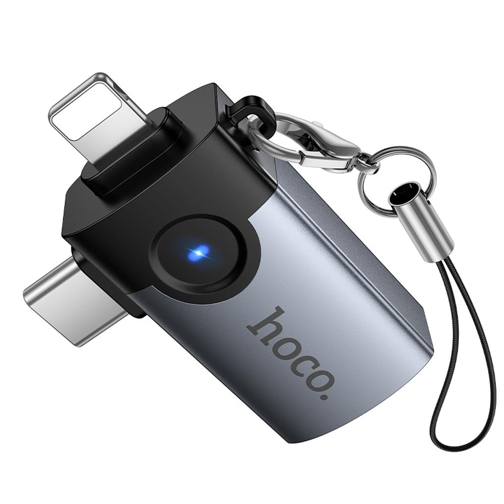 OTG-sovitin Lightning / USB-C - USB-A HOCO UA46D, Harmaa