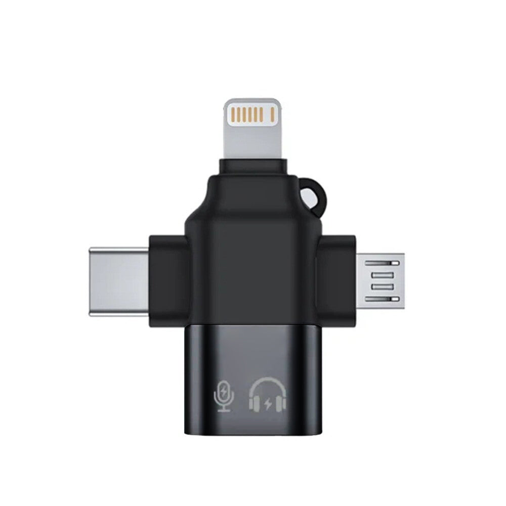 OTG-sovitin Lightning / microUSB / USB-C - USB-A Techsuit A17 SoundVoltX, Musta