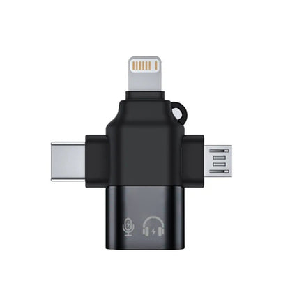 OTG-sovitin Lightning / microUSB / USB-C - USB-A Techsuit A17 SoundVoltX, Musta