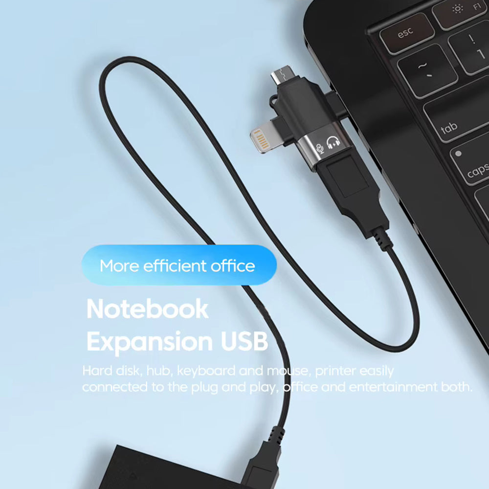 OTG-sovitin Lightning / microUSB / USB-C - USB-A Techsuit A17 SoundVoltX, Musta