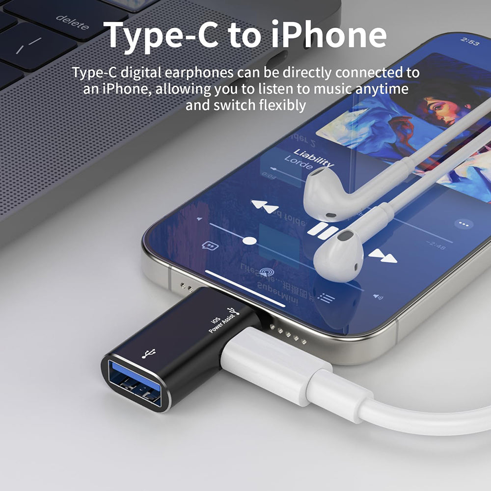 OTG Lightning - USB-A Techsuit A18 AluVoltX -sovitin, Musta