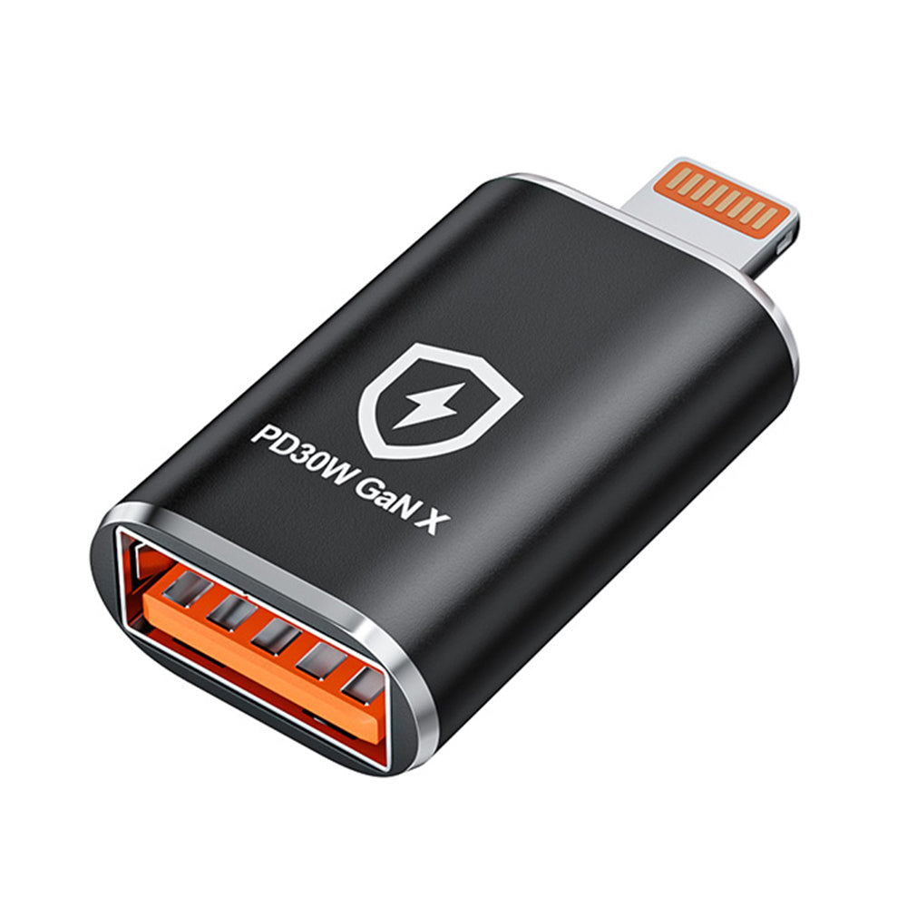 OTG Lightning - USB-A Techsuit A6 HyperPort -sovitin, Musta Oranssi