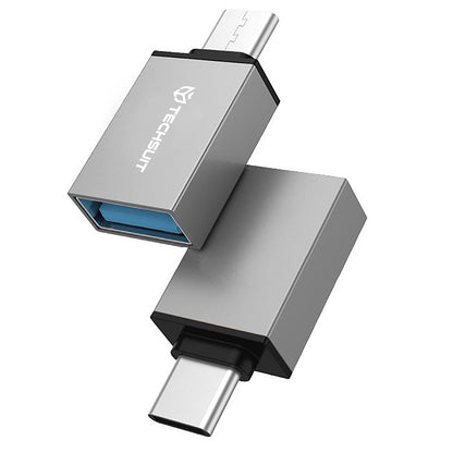 OTG-sovitin microUSB / USB-C - USB-A Techsuit A13 DuoVoltX, Harmaa, 2 kappaleen setti