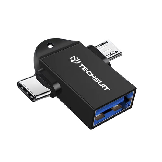 OTG-sovitin microUSB / USB-C - USB-A Techsuit A16 TwoVoltX, Musta