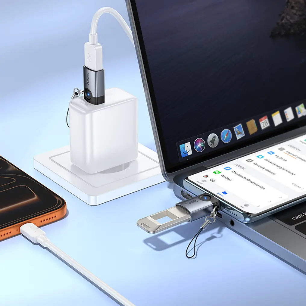OTG-sovitin USB-C - USB-A HOCO UA46C, Harmaa