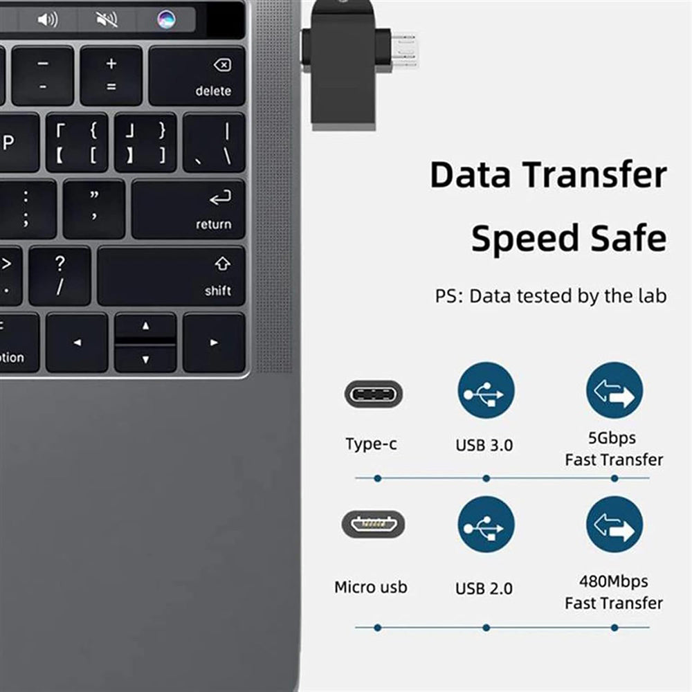 OTG-sovitin microUSB / USB-C - USB-A Techsuit A15 AluCoreX, Musta