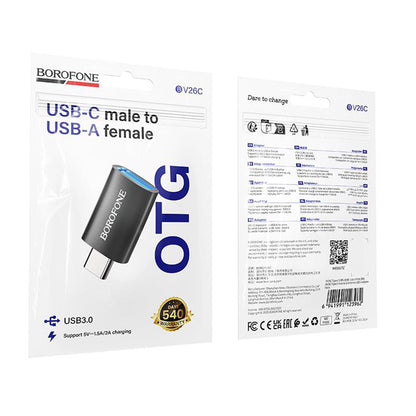 OTG USB-C - USB-A -sovitin Borofone BV26C, Musta