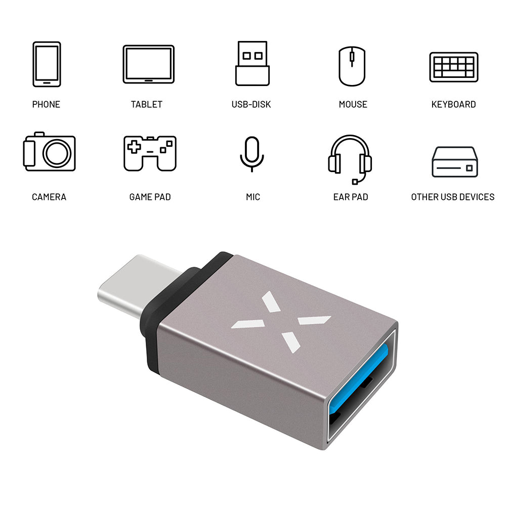 OTG-sovitin USB-C - USB-A Fixed, Harmaa