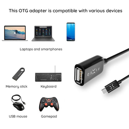 OTG-sovitin USB-C - USB-A Fixed, Musta