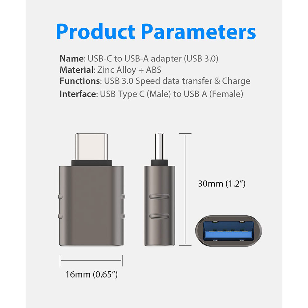 OTG-sovitin USB-C - USB-A Techsuit A10 SlateVolt, Harmaa
