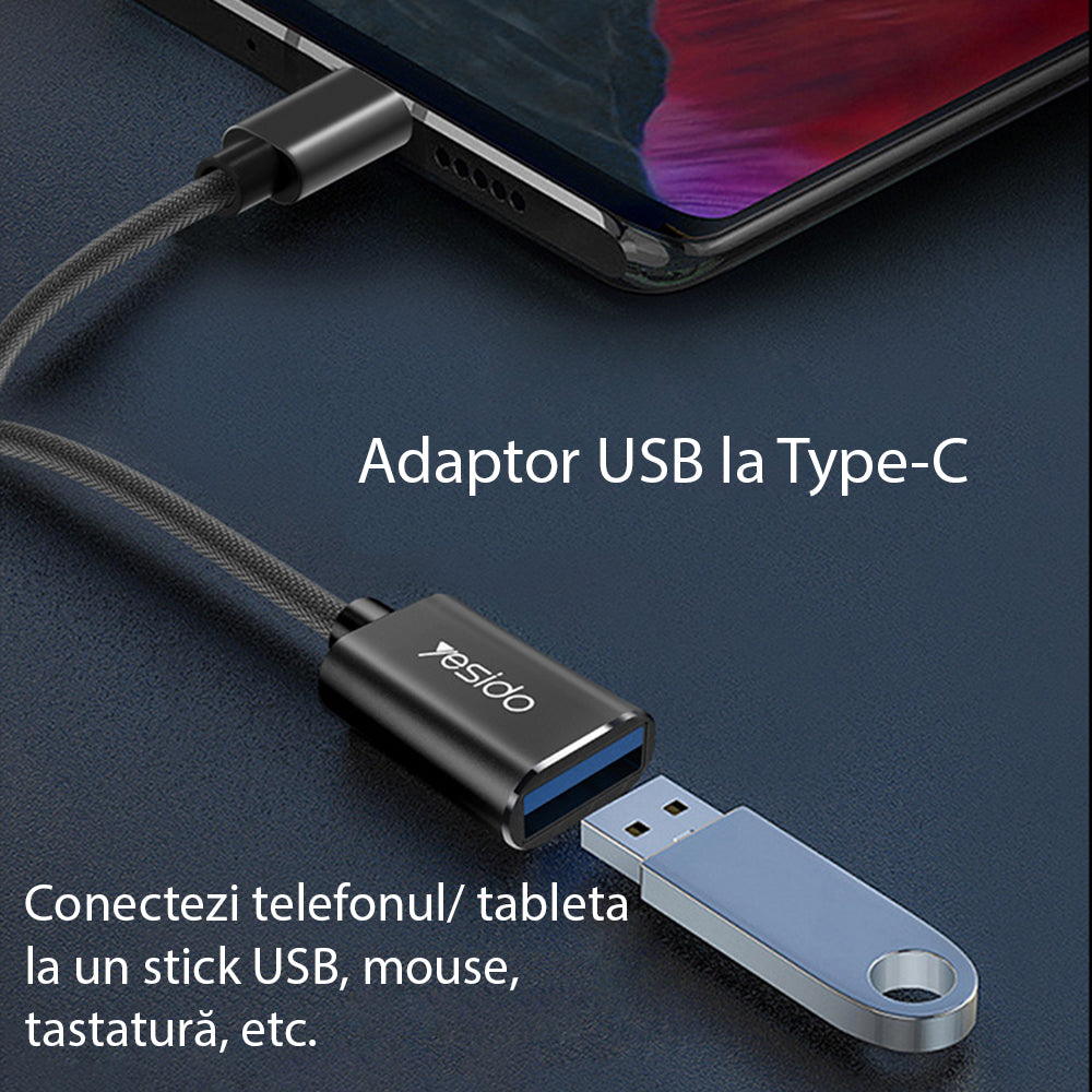 OTG-sovitin USB-C - USB-A Yesido GS01, Musta