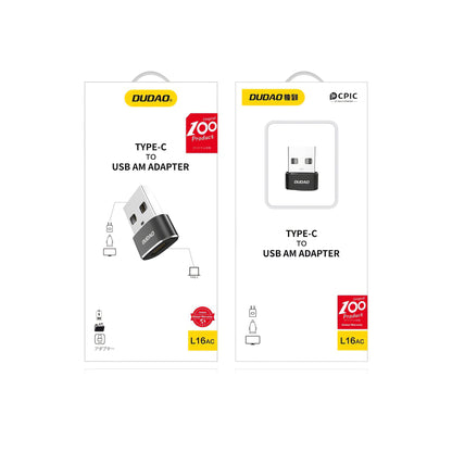 USB-C ja USB-A data- ja lataussovitin Dudao L16AC, musta