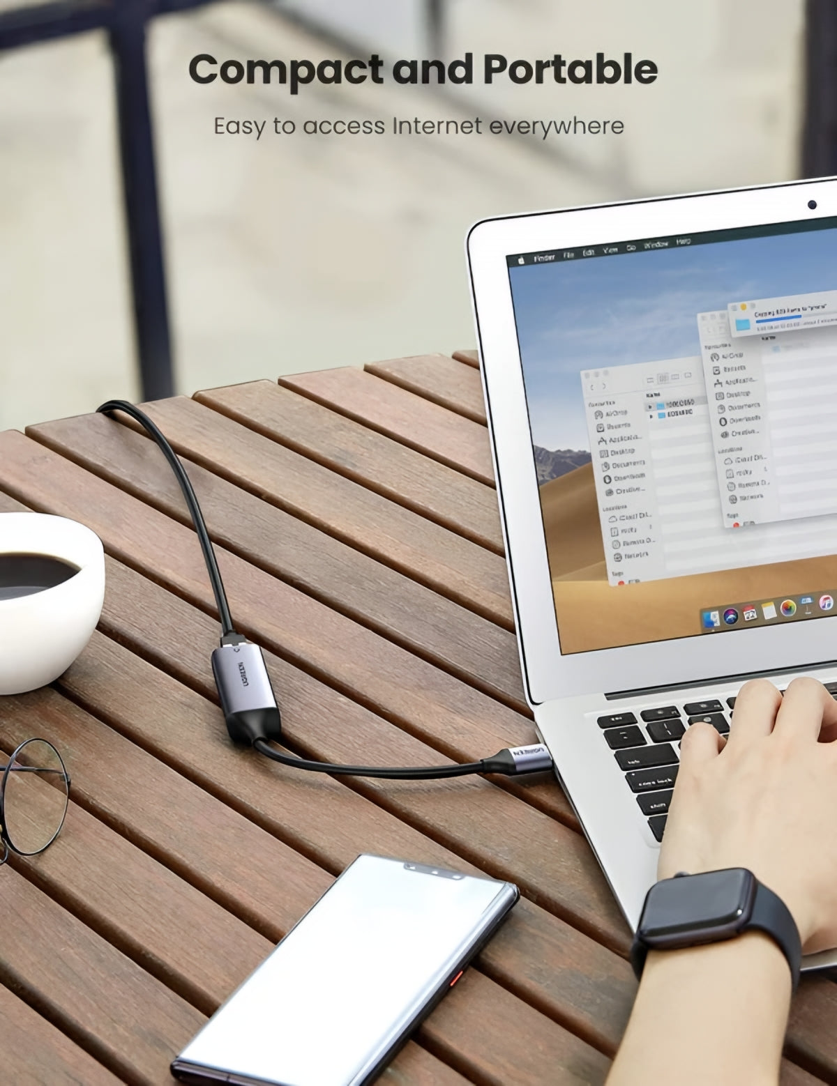 UGREEN CM209 -verkkokortti, RJ45, USB, Harmaa