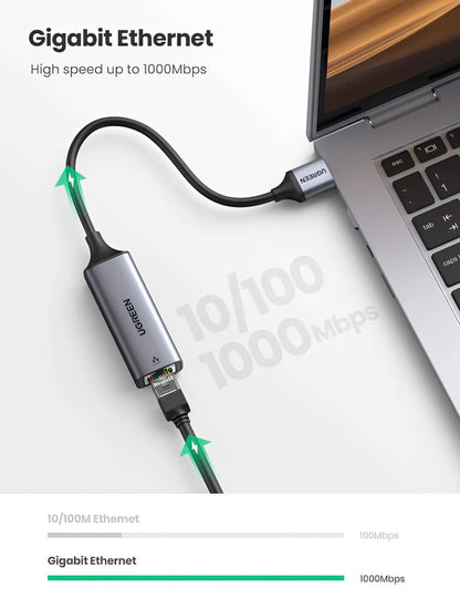 UGREEN CM209 -verkkokortti, RJ45, USB, Harmaa