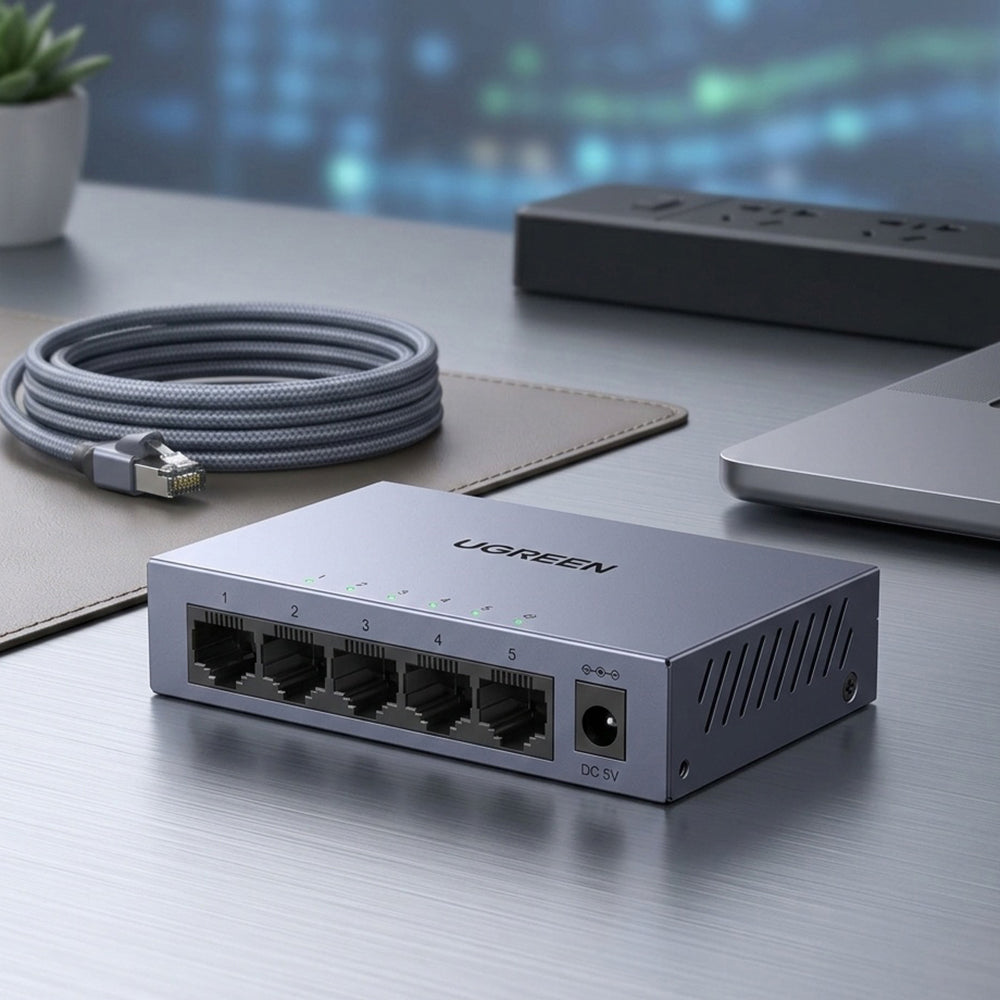 UGREEN CM933 -verkkokytkin (65956EU), 5 x RJ45, musta