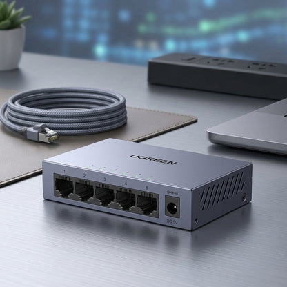 UGREEN CM933 -verkkokytkin (65956EU), 5 x RJ45, musta