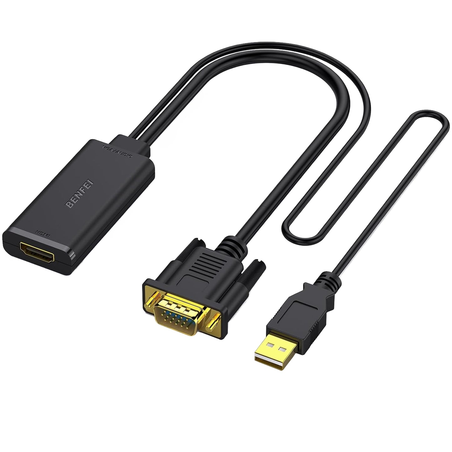 Benfei Videoadapteri, VGA / USB-A - HDMI, 1080P, Musta