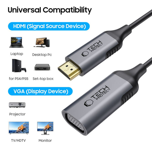 Videoadapteri Tech-Protect Ultraboost, VGA - HDMI, 1080P, Musta