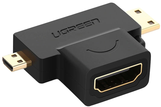 UGREEN HD129 Videoadapteri, miniHDMI / microHDMI - HDMI, 1080P, Musta