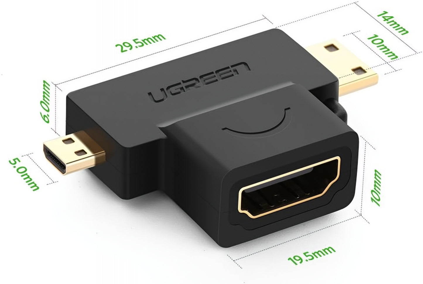 UGREEN HD129 Videoadapteri, miniHDMI / microHDMI - HDMI, 1080P, Musta
