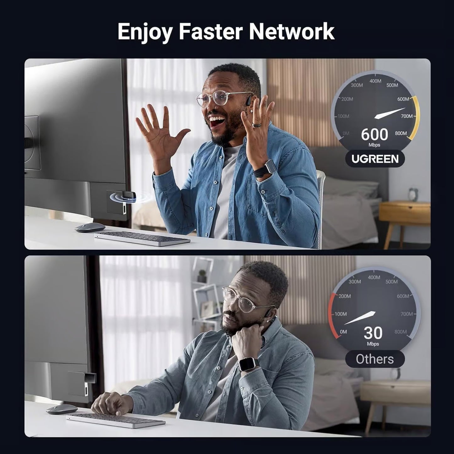 UGREEN CM762 (35264) langaton sovitin, Dual Band, Wi-Fi 6, 600Mbps, Musta