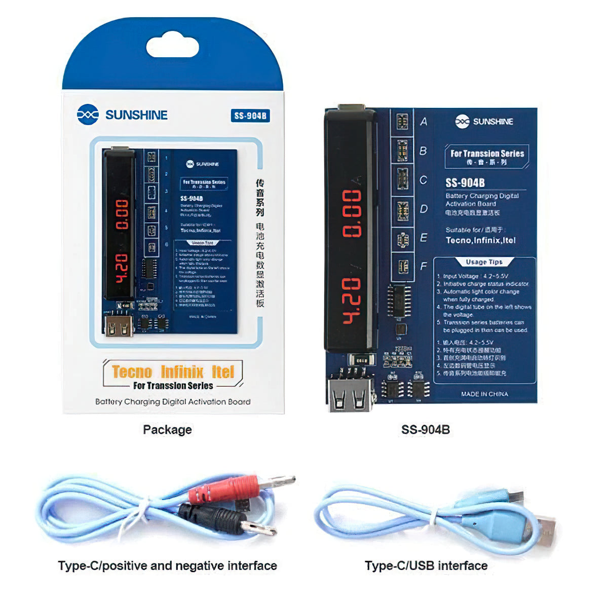 Sunshine SS-904B -virtalähde TECNO / Infinix / Itel -sarjoille, 2in1